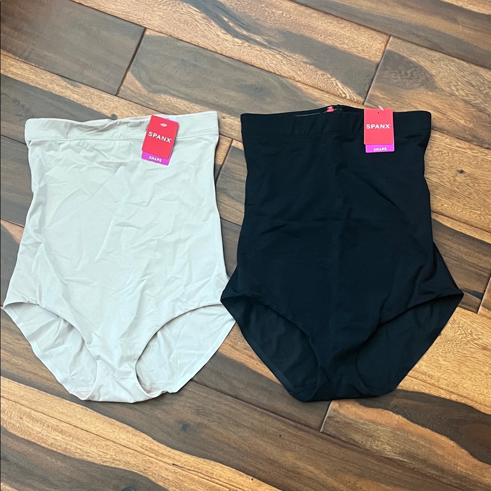NWT SPANX High-Waisted Shapewear Set of 2 - Black and Beige / Nude - Size Large